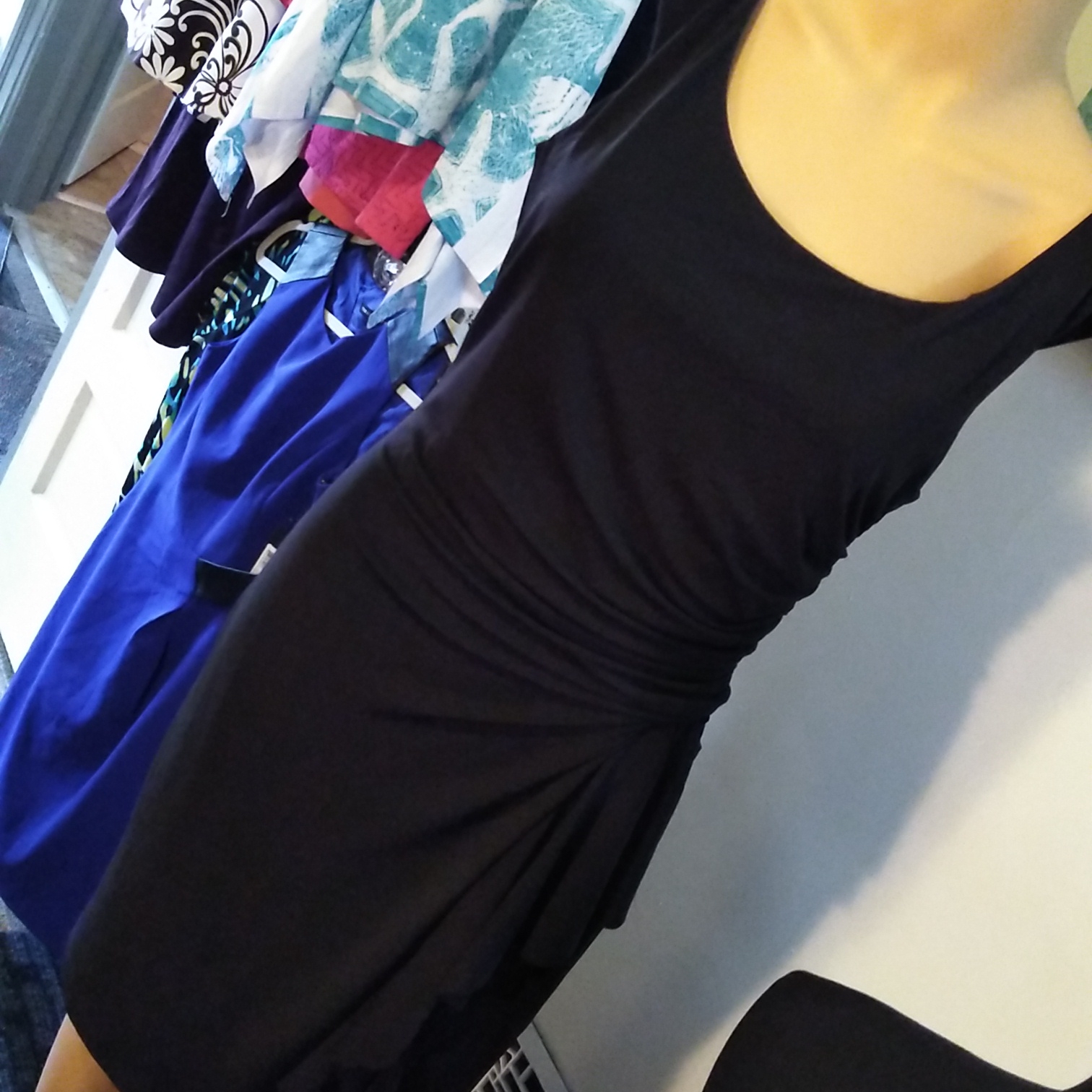 White House Black Market Gathered Side Stretchy Fabric Black Dress